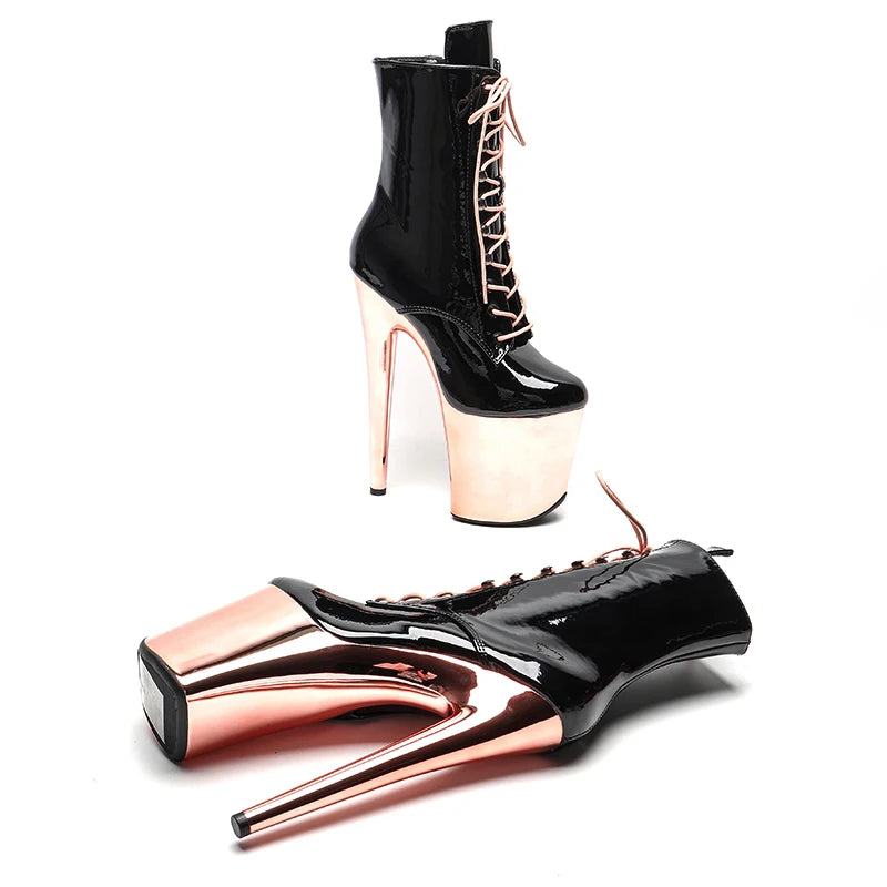 20CM/8inches Black Patent PU Upper Champagne Color Platform Pole Dance Shoes High Heels Pole Dance Boot