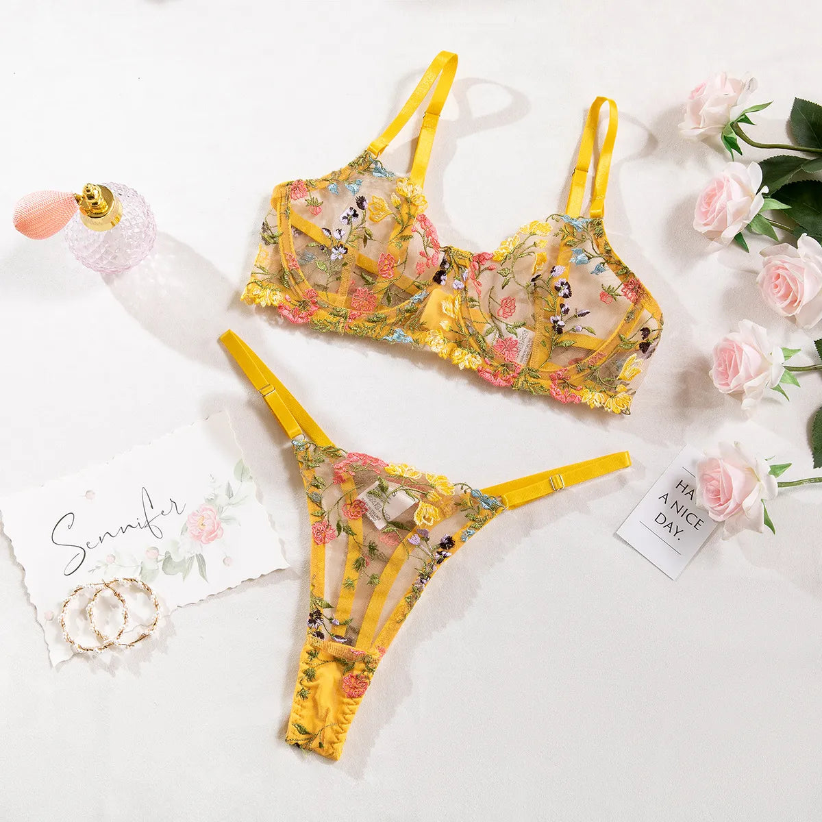 Lingerie Fancy Lace Set Woman 2 Pieces Transparent Women's Underwear Embroidery Beautiful Bra And Panty Set