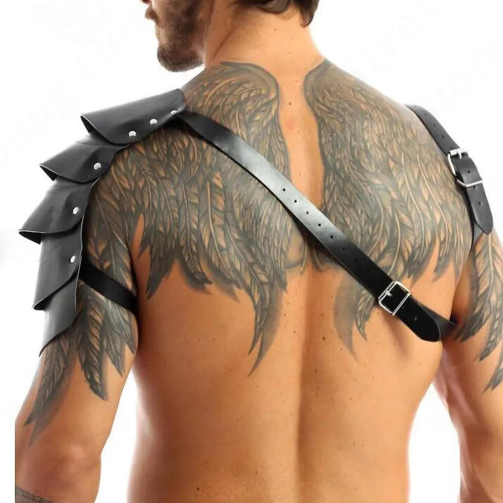 Mens Lingerie Faux Harness Leather Adjustable Armor Body Chest Harness Male Exotic Costume with Buckles