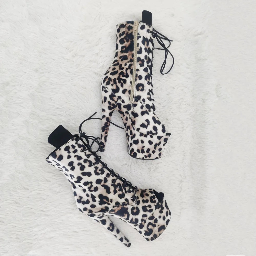 17CM/7Inches Leopardupper High Heel platform Boots Open toe Pole Dance boot
