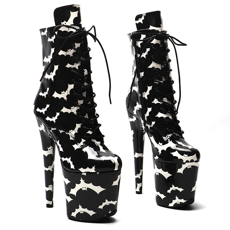 20CM/8inches Bat pattern Ankle Boots y Stripper Shoes Women Pole Dance Models Catwalk Show High Heels 3B