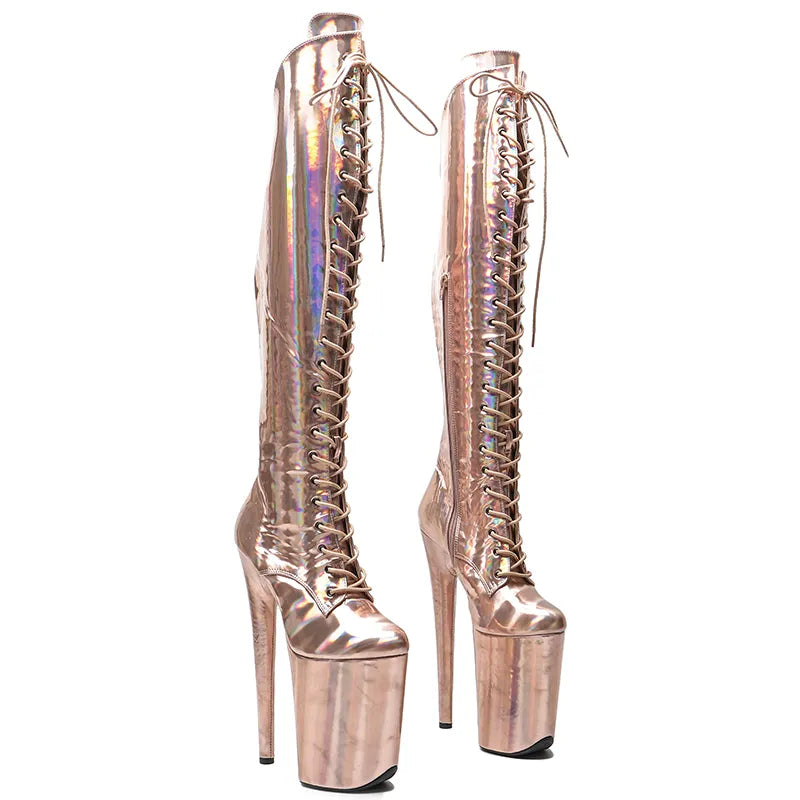 23CM/9inches Shiny material PU fashion lady High Heel platform Pole Dance boots