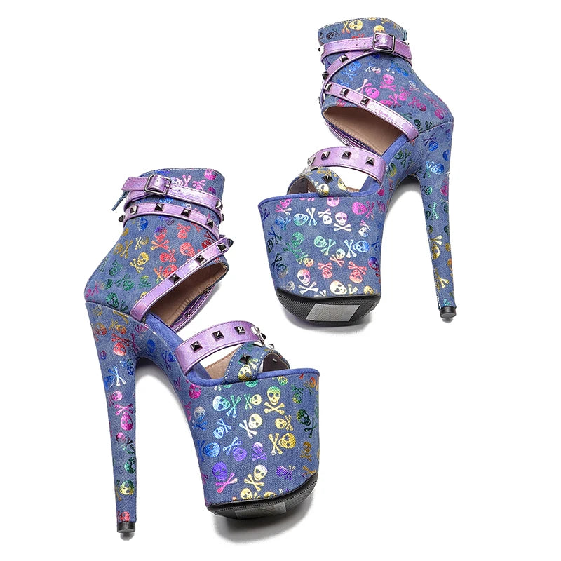 20CM/8inches Denim Upper with Snake PU colorful Color High Heel platform Pole dancing shoes Pole Dance Sandals