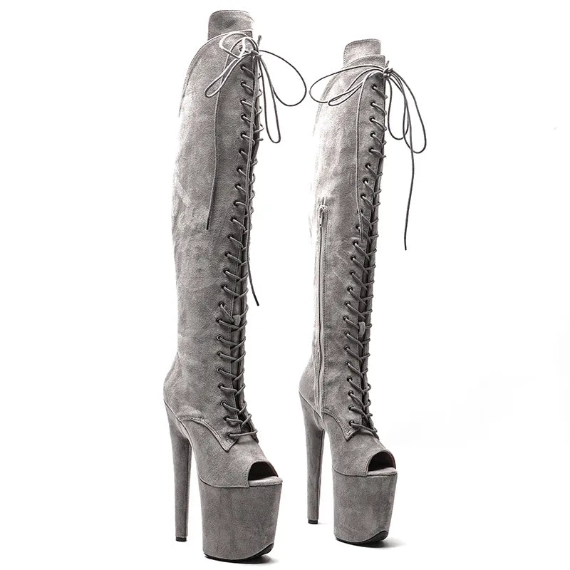 20CM/8inches Women New Extreme High Heel Lap Dancing Stripper Shoes Platform belt buckle thigh high boots 5B