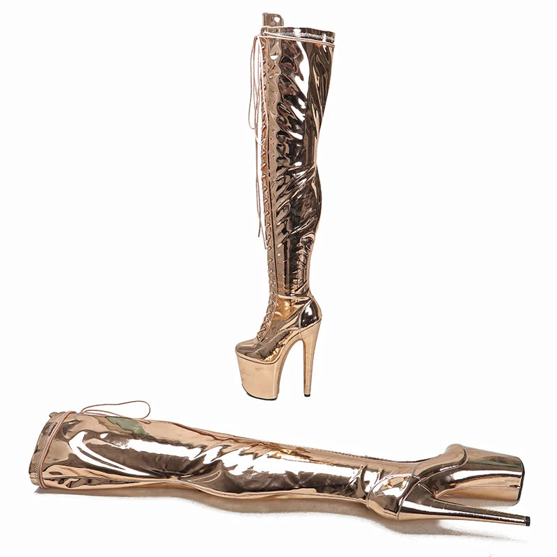 20CM/8Inch Patent upper Women's Platform disco party High Heels Shoes Pole Dance boot
