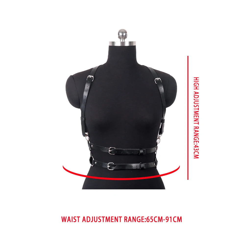 Goth PU Leather Harness Top Women Punk Belt Chest Corset Harness Garter Body Cage Gothic Suspender Festival Accessories