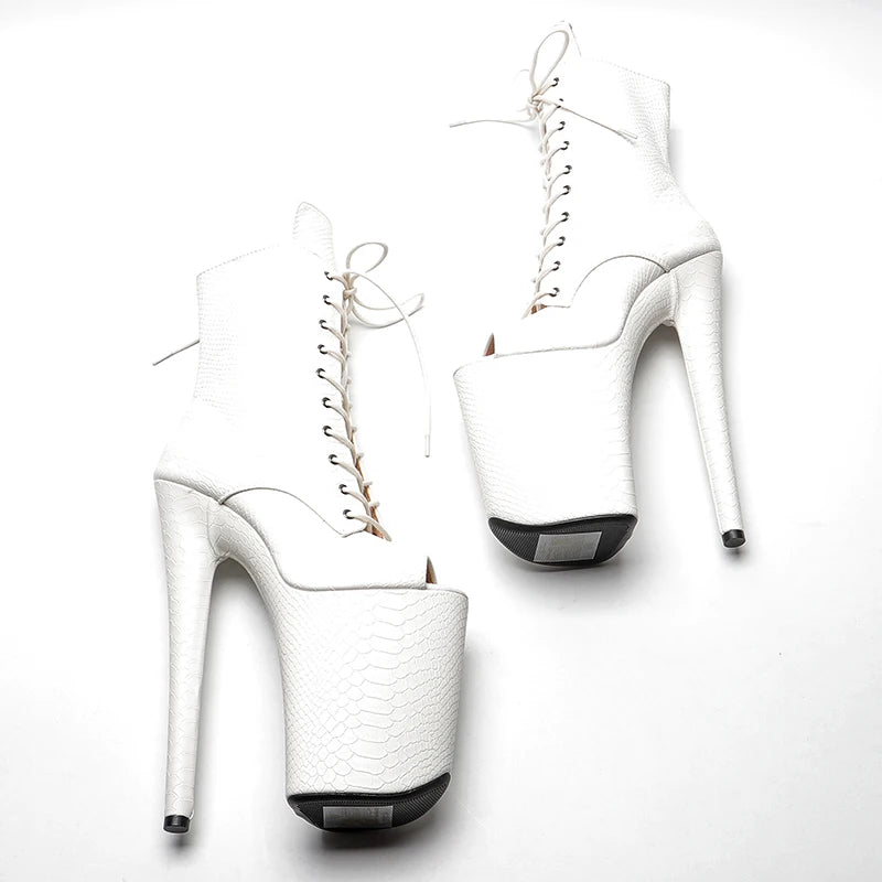 White color Snake PU 23CM/9inches open toe Pole dancing platform Pole Dance boots