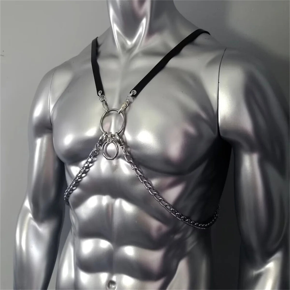 Gothic Body Harness Chain Men Fashion Metal Punk Leather Tops Chest Jewellery Accessories Fashion Party Nightclub Straps