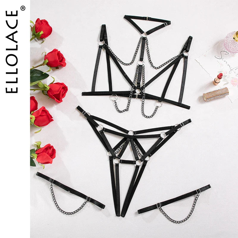 Ellolace Porn Erotic Lingerie With Chain Open Bra Sexy Underwear Uncensored Full Sexshop Night Appeal Sex Kit Sissy Costume