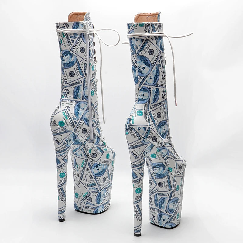 23CM/9inches dollar pattern Extreme High Heels Platform Boots Lace Up y Pole Dancing Ankle Boots women boot 4B