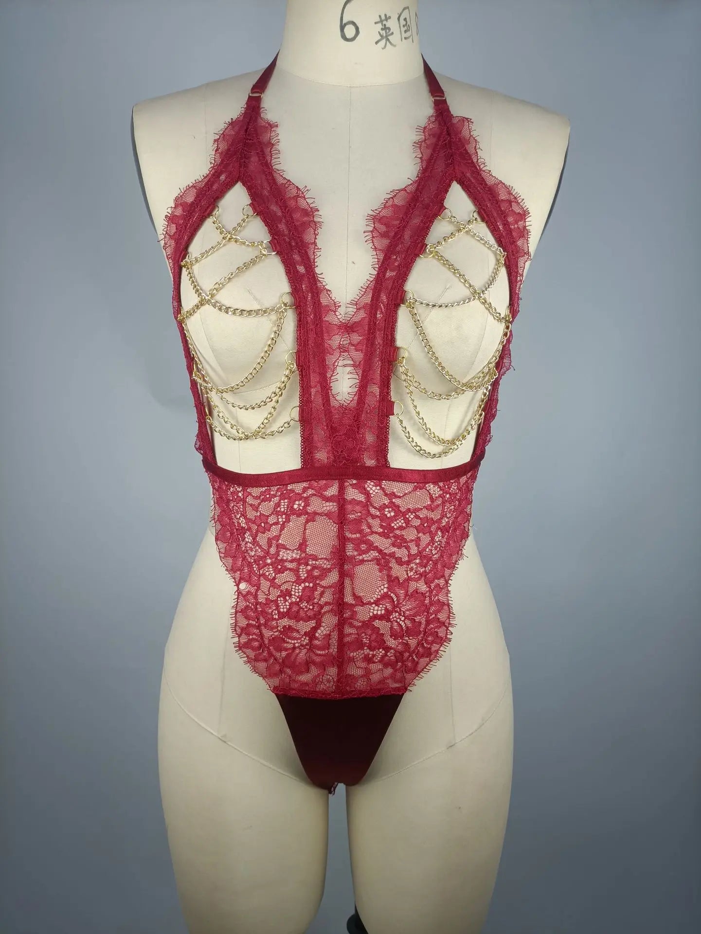 Sensual Bodysuit With Chain y Body Lingerie Bodystocking Open Bra High Cut Backless Tights