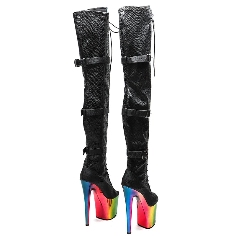 20CM/8inches Snake PU Upper Open Toe With Colorful Electroplate High Heel Platform Boots Pole Dance Boots