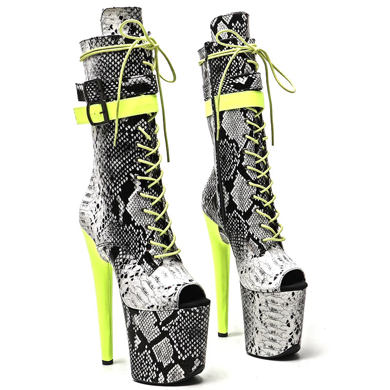 20cm/8inches Snake Upper with Matte PU Open Toe Fashion High Heel platform Pole Dancing boots