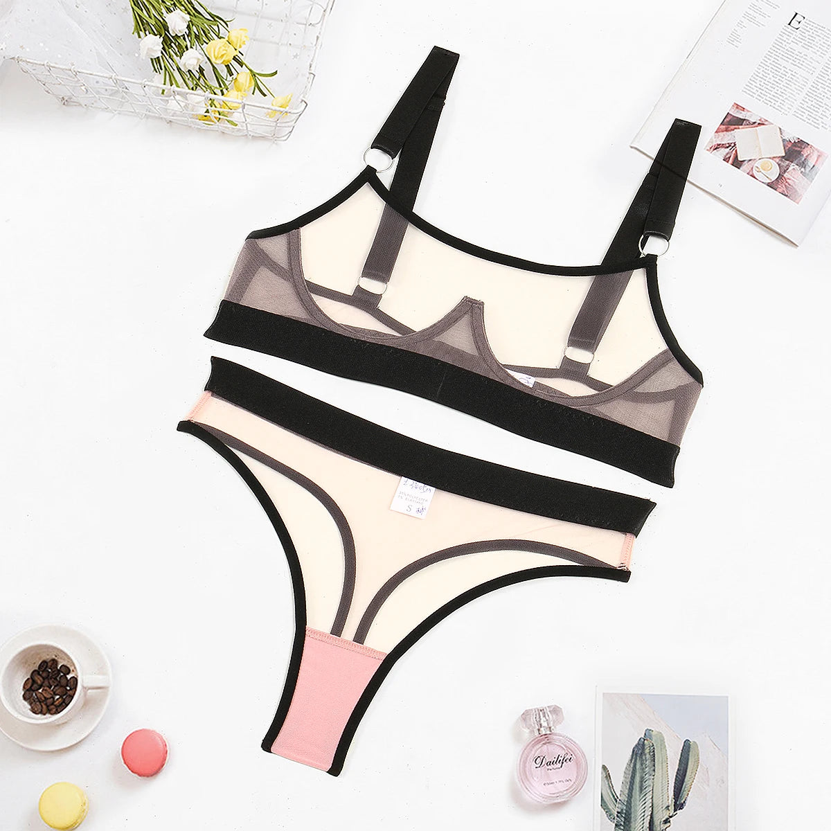 Lingerie Set Women 2 Piece Transparent Seamless Underwear Sheer Lace Sensual Outfit Wireless Comfort Exotic Sets