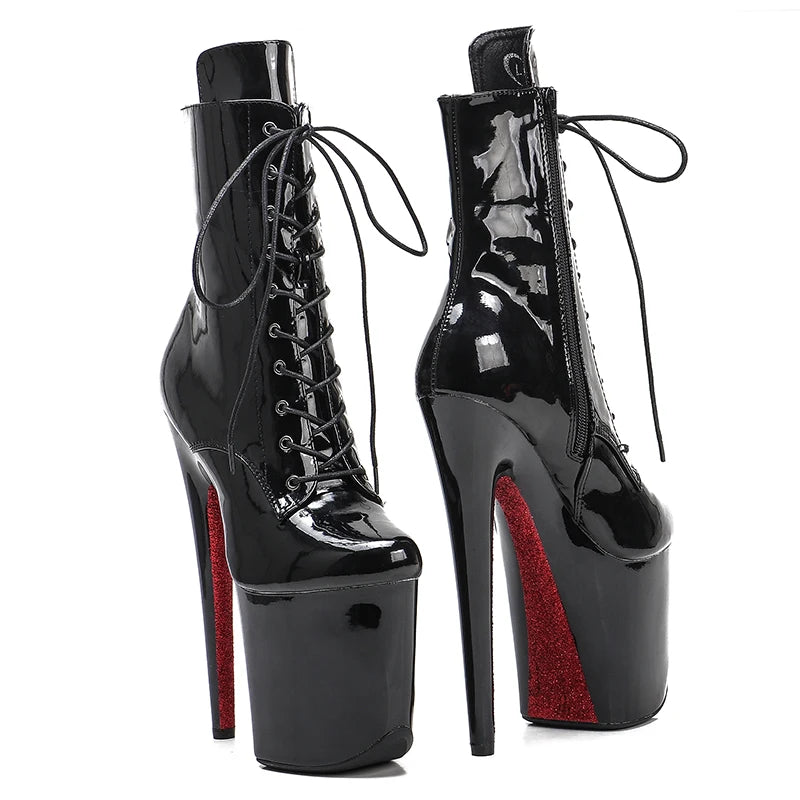 20CM/8Inch black with red outsole ankle boots High Heels Pole Dance boot