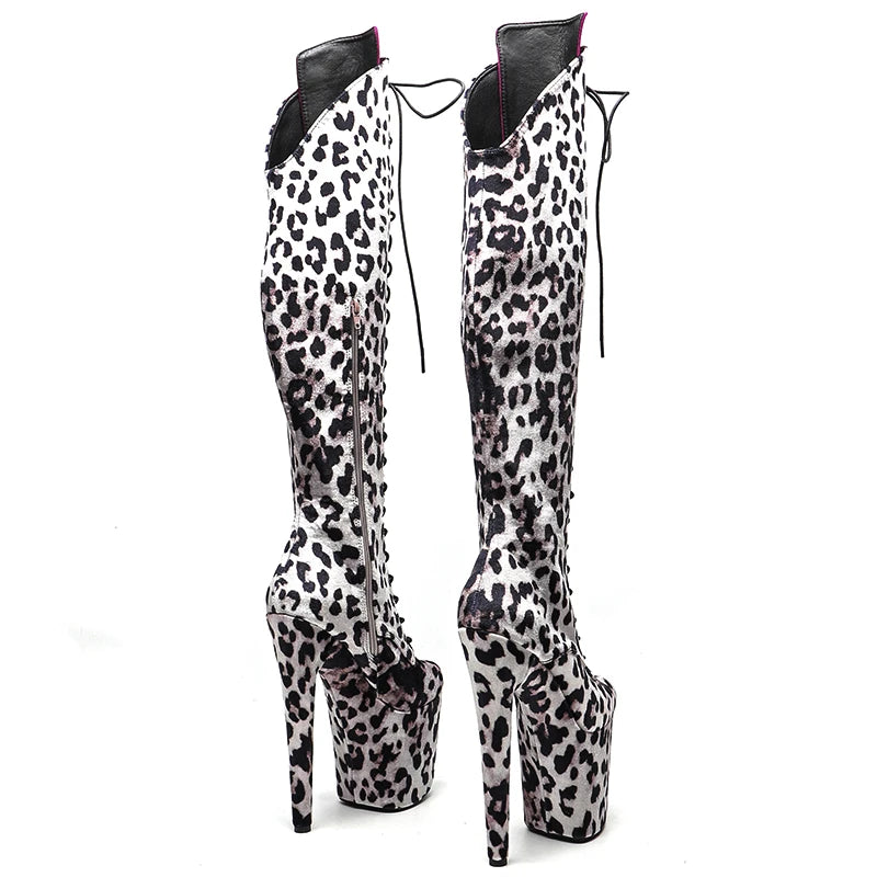 20CM/8inches Leopard Upper with Suede tongue Pole dancing shoes High Heel platform Boots Pole Dance boots