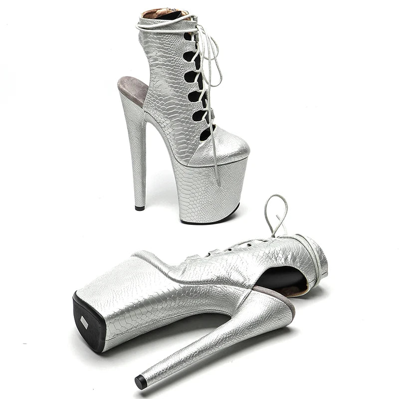 20CM/8inches Snake PU Trend fashion High Heel platform closed toe Pole Dance boots