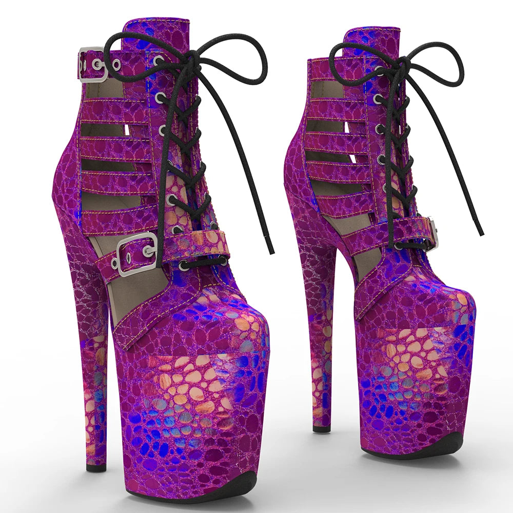 20CM/8inches holography PU Upper Fashion Trend Platform Ankle Boot Pole Dance Boot