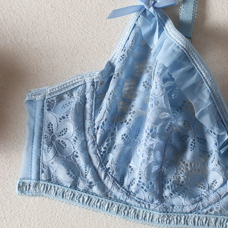 Fancy Lingerie Floral Lace Underwear Set Women 2 Piece Push Up Bras Fantasy Uncensored Bowknot Exotic Intimate