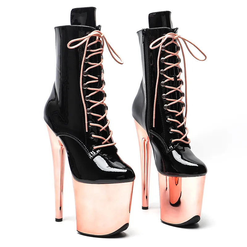 20CM/8inches Black Patent PU Upper Champagne Color Platform Pole Dance Shoes High Heels Pole Dance Boot