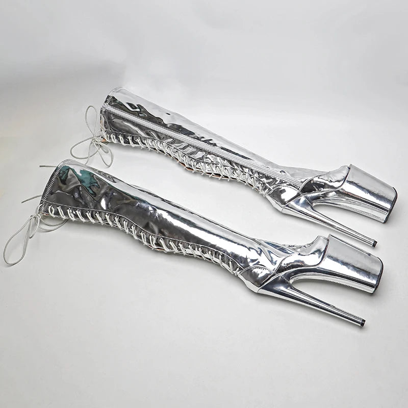 23CM/9inches Shiny PU Open Toe fashion lady High Heel platform Pole Dance boots