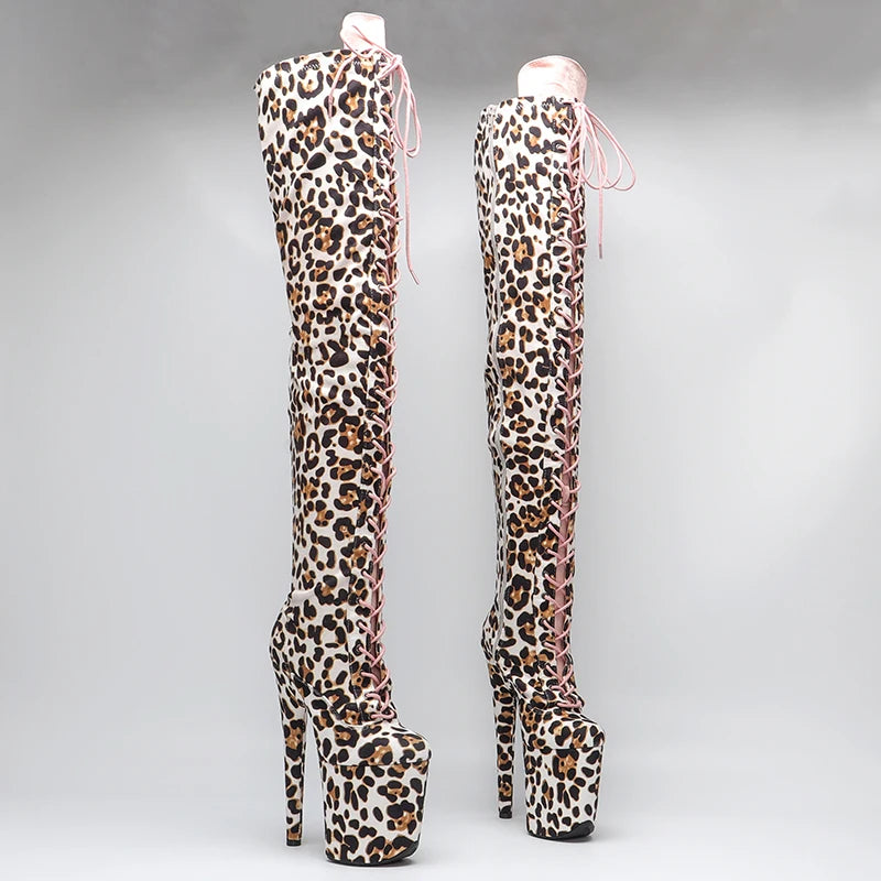 20CM/8inches leopard print suede upper boots super high heel platform boots model nightclub over knee high boots 5B