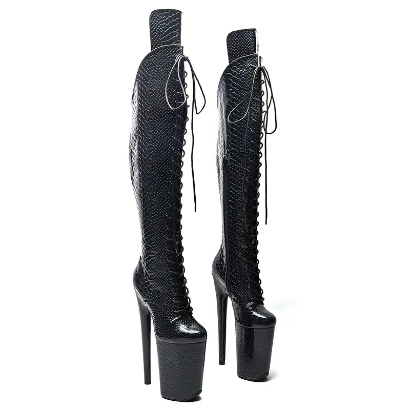 23CM/9inches Snake Shiny PU fashion lady High Heel platform Pole Dance boots