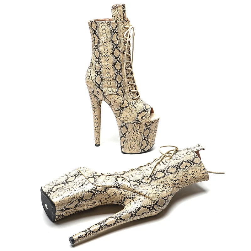 20CM/8inches snakeskin upper High Heel platform Pole Dance boot