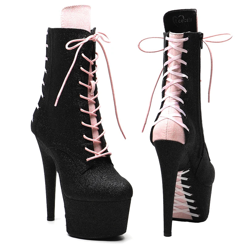 17CM/7inches Glitter upper Pole dancing shoes High Heel platform Pole Dance boot