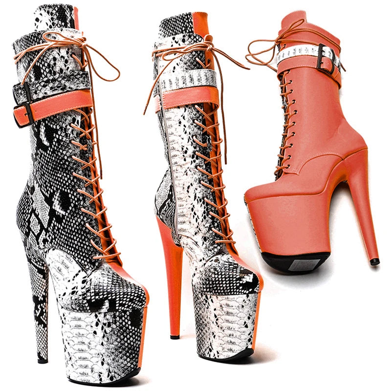 20CM/8Inch color matching boots heel platform ankle y boots model nightclub super high heel 4BY