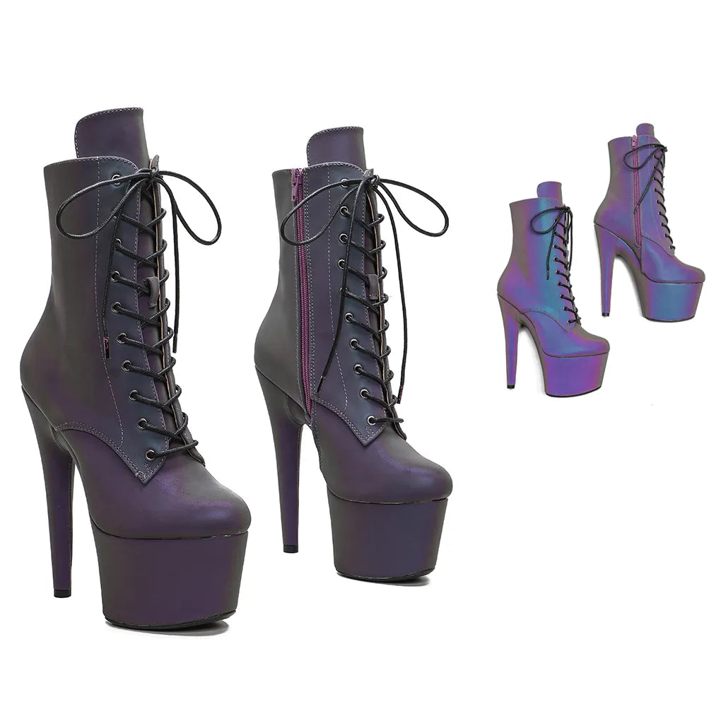 17CM/7inches Holographic Light reflected PU upper Pole dancing shoes High Heel platform boot women boots 3B