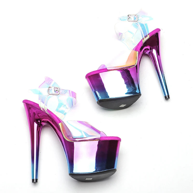 17CM/7Inch PVC upper y exotic shinny platform High Heels Pole Dancing sandals Shoes