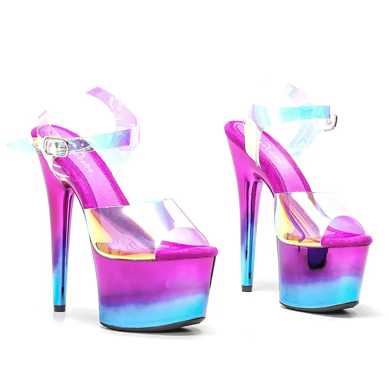 17CM/7Inch PVC upper y exotic shinny platform High Heels Pole Dancing sandals Shoes