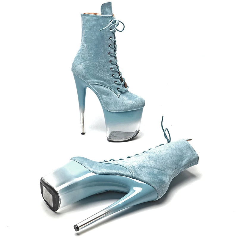 20CM/8inches Suede Upper lady ankle boots High Heel crystal platform Pole Dance boot