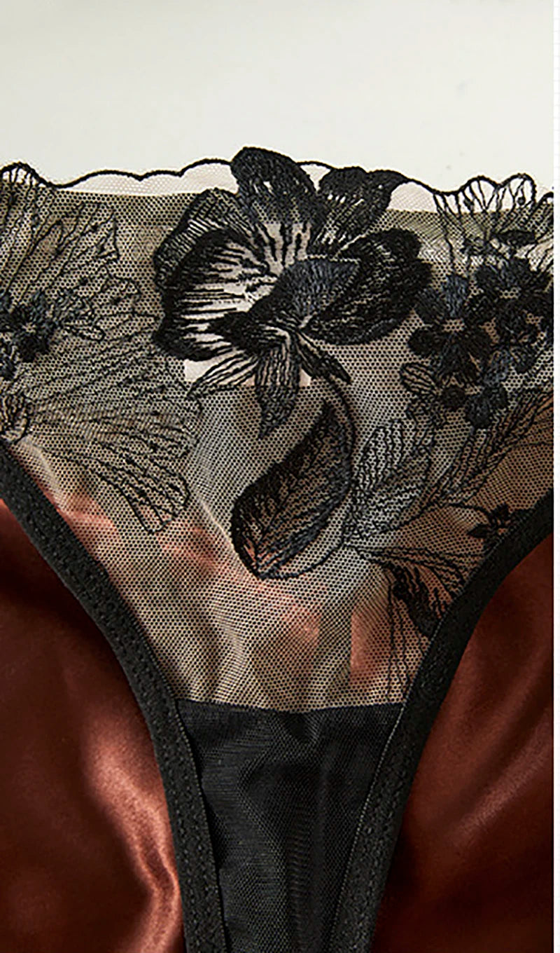 Floral Lingerie See Through Intimate Underwear Hot y Sensual Exotic Sets Beautiful Sheer Bilizna Set