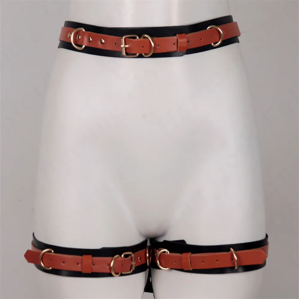 Lingerie for Women PU Leather Harness Brown Garter Thight Belt Body Strap Goth Clothes Punk Cage Suspender Rave
