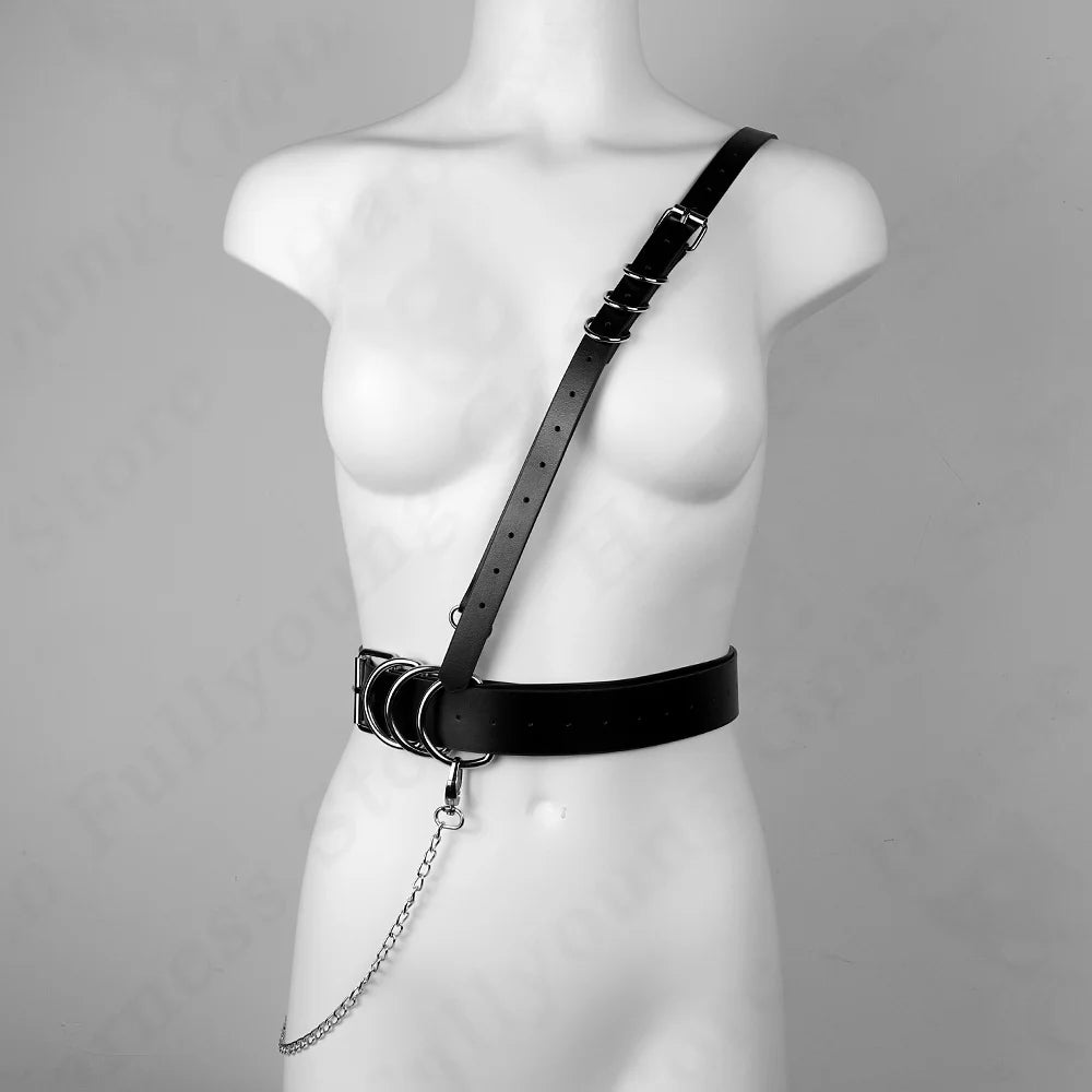 Gothic Handmade PU Leather Harness Belts Fashion Chain Leather Cage Vest Chest Sculpting Body Strap Waist Belt Cincher Harajuku