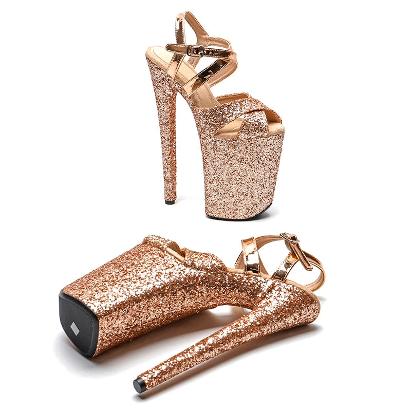 23CM / 9inches PU with Glitter fashion Platform High Heels Sandals Pole Dance shoes