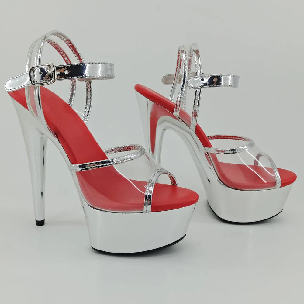 15CM/6Inch Shinny Silver Women's Platform Sandals party High Heels Shoes Pole Dancing Shoes