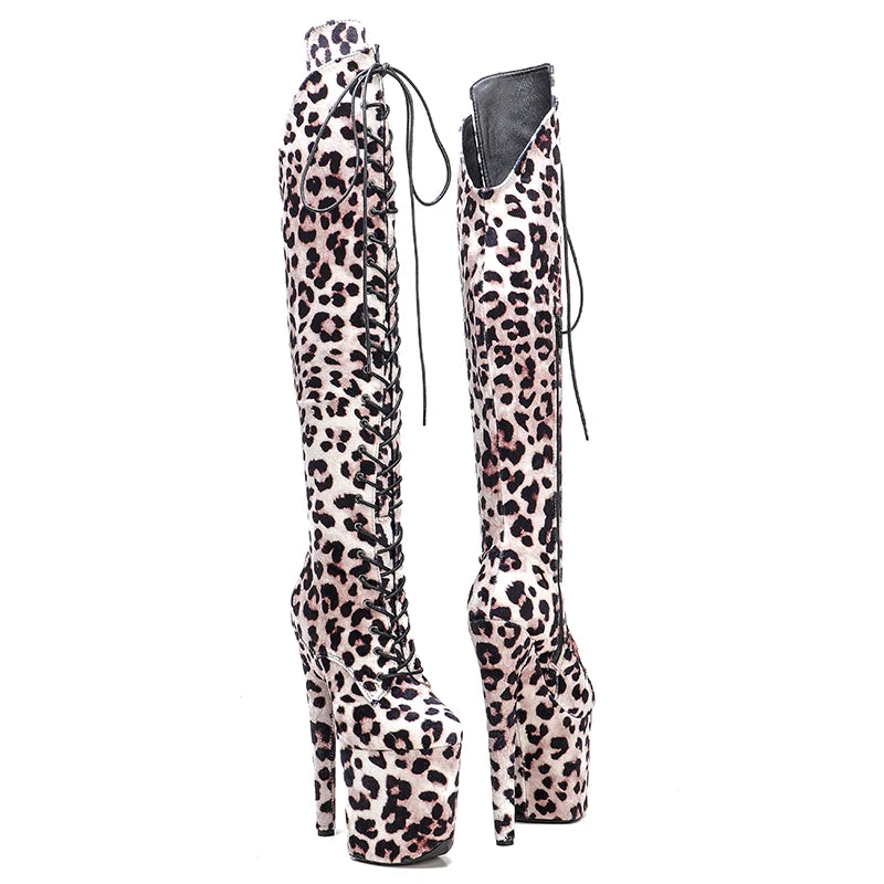 20CM/8Inch Leopard Upper Platform disco party High Heels Shoes Pole Dance boot