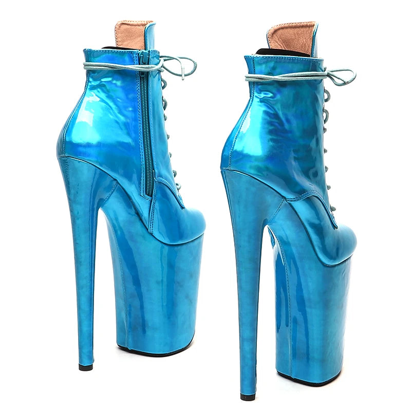 23CM/9inches Patent PU Upper Fashion High Heels Platform Ankle Boots Pole Dance Boot