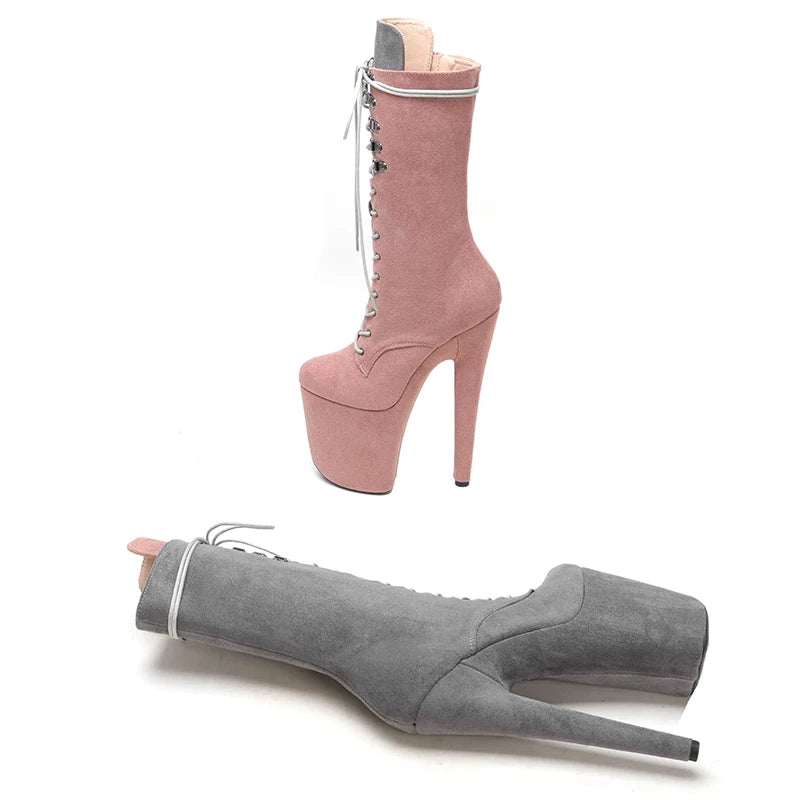 20CM/8inches Suede Upper two colors mix High Heel platform Pole Dance boots