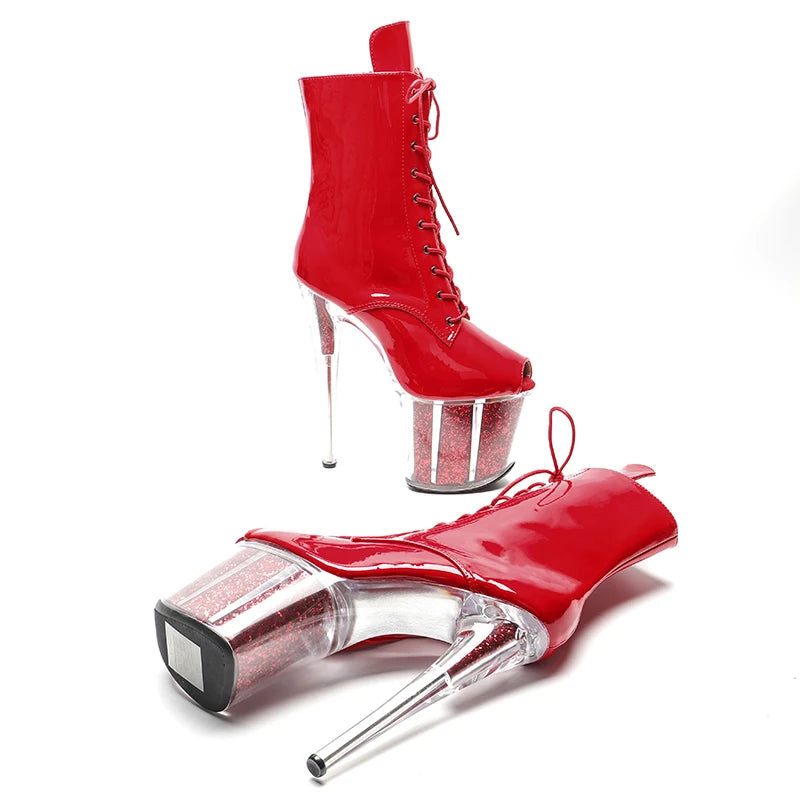 20CM/8inches Patent PU upper Pole dancing shoes High Heel platform Boots open toe Pole Dance boots 3L