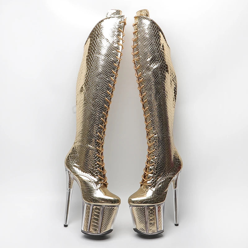 20CM/8inches women y Pole dancing shoes High Heel platform Boots closed toe knee high boots 5L