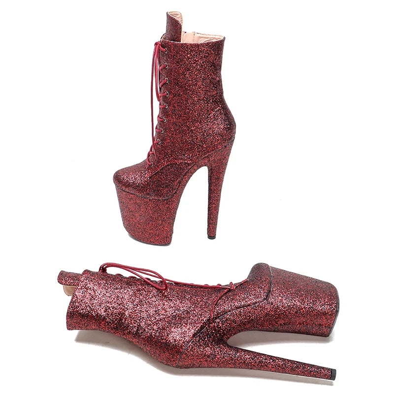Glitter Upper 20CM/8Inch Women's Platform Sandals party High Heels Shoes Pole Dancing boot