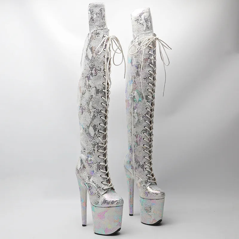 20CM/8inches Snake Upper Pole dancing shoes High Heel platform Boots closed toe Pole Dance boots