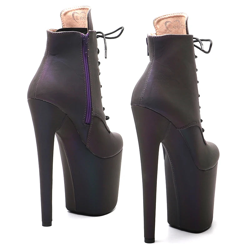 20CM/8inch Reflective material PU Platform Ankle Boots y Exotic pole dance shoes