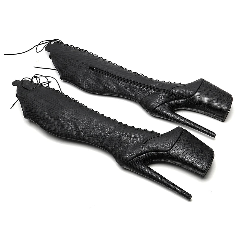 23CM/9inches Snake upper y boots Fashion trend Small open toe High Heels Platform Pole Dance shoes