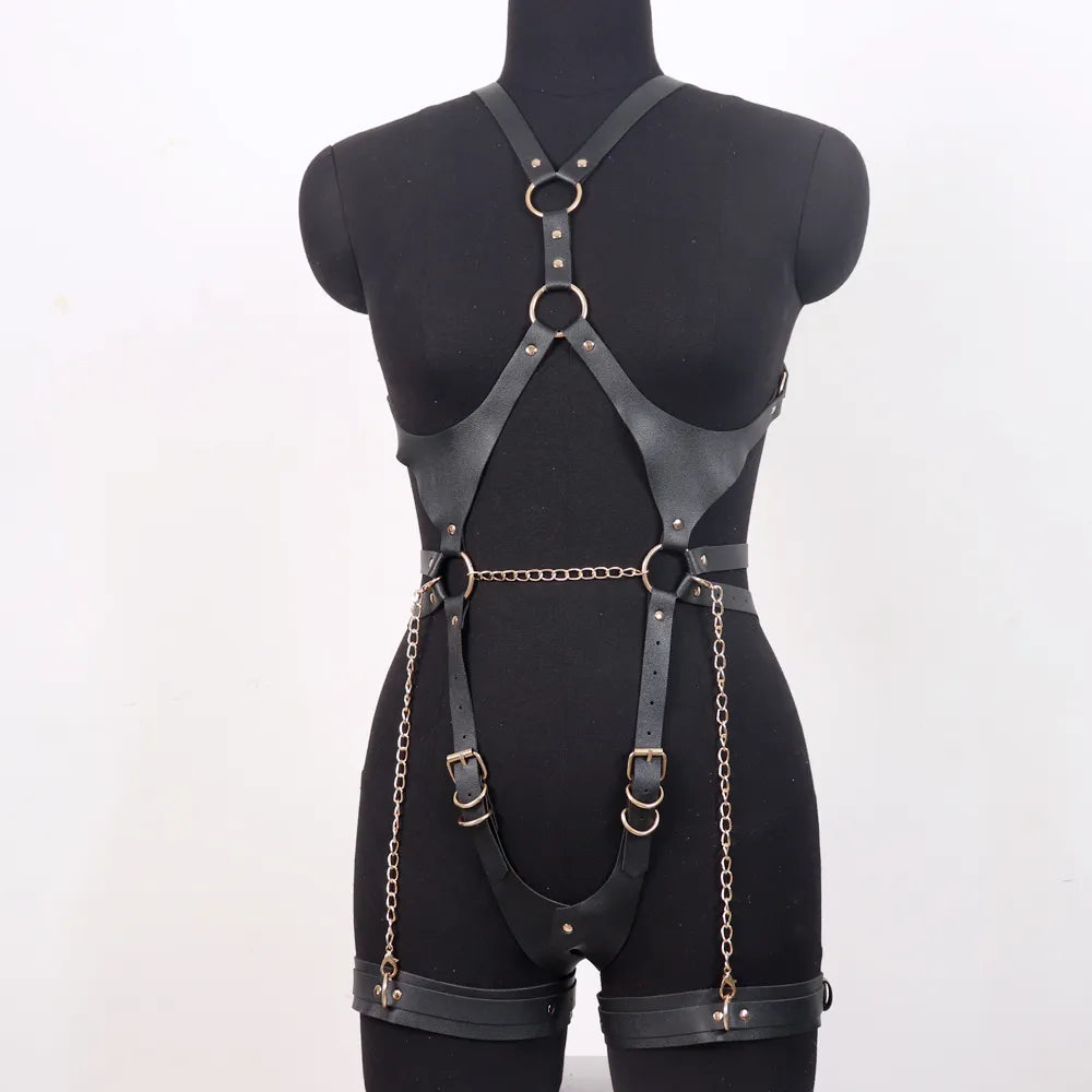 Harness Handmade Chains Pu Leather Garter Woman Fashion Belts Goth Punk Body Festival Rave Clothing Accessories