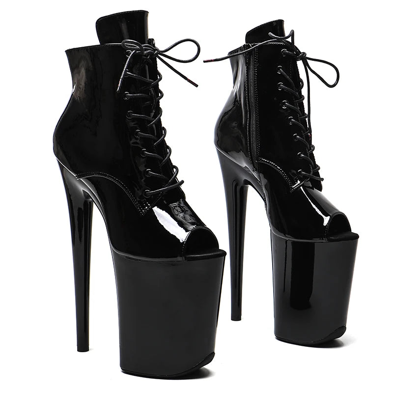 23CM/9inches Patent PU Upper Fashion Trend Open Toe High Heels Platform Ankle Boot Pole Dance Boot